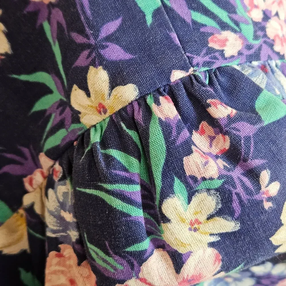 Periwinkle‎ Vintage 80s/90s Navy Blue Floral Skirt Set Made In U.S.A. Size 12